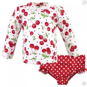 NWT Hudson Baby Infant Swim Rashguard Set, Cherries (6-9 M)